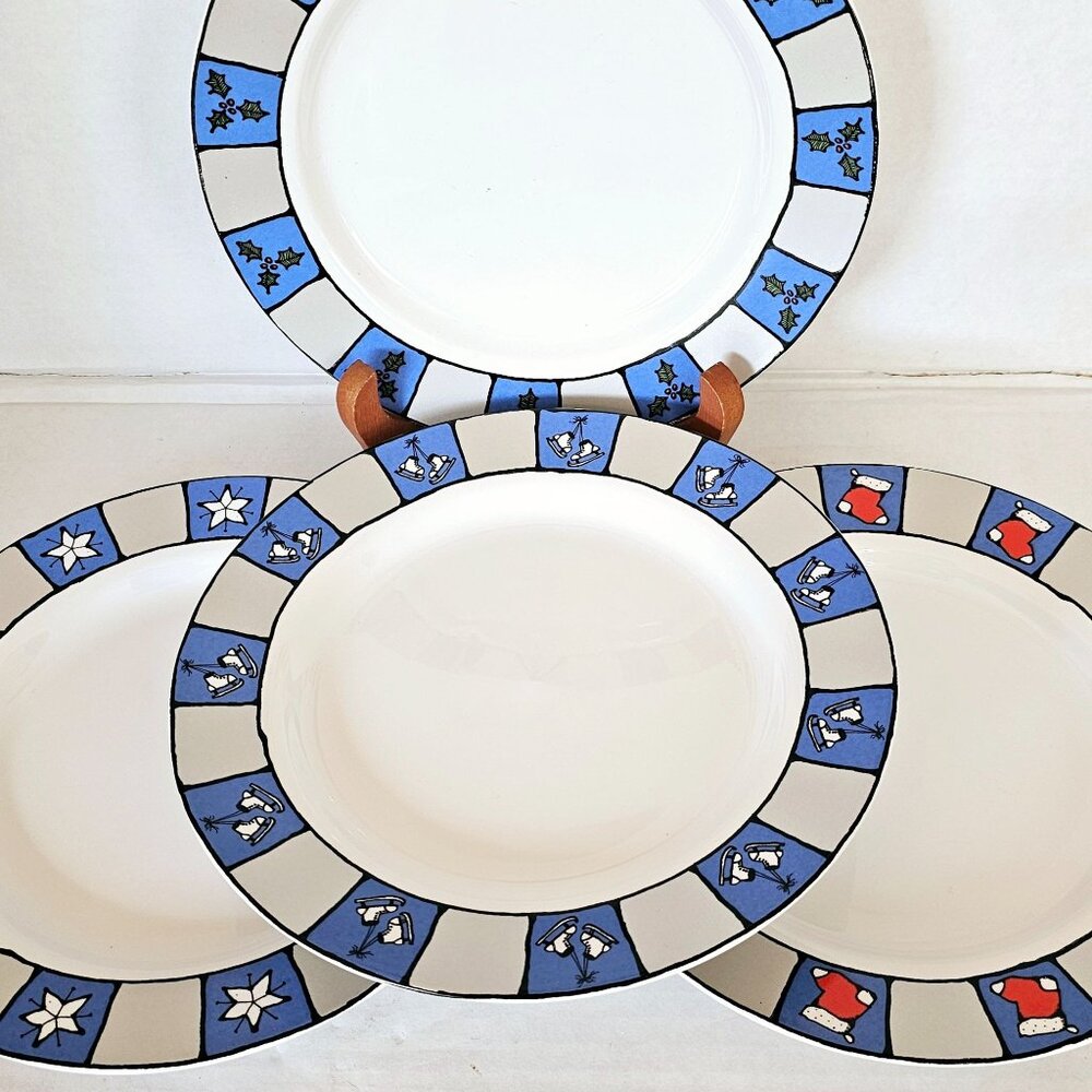 Signature Holiday Snack Plates 9" 4pc dessert salad Christmas panels seasonal